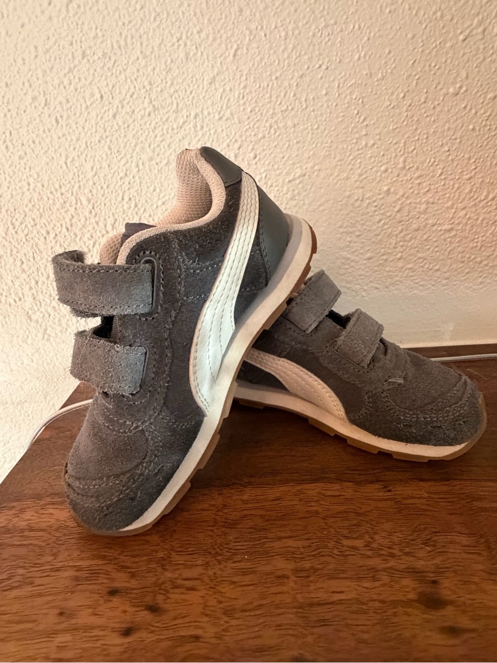 Puma Kids Gray Suede Velcro Sneakers with White Side Stripe - Picture 1 of 6